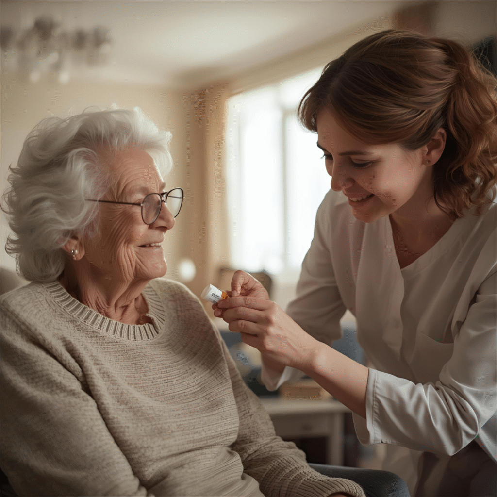 Pflegefachkraft verabreicht Medikamente